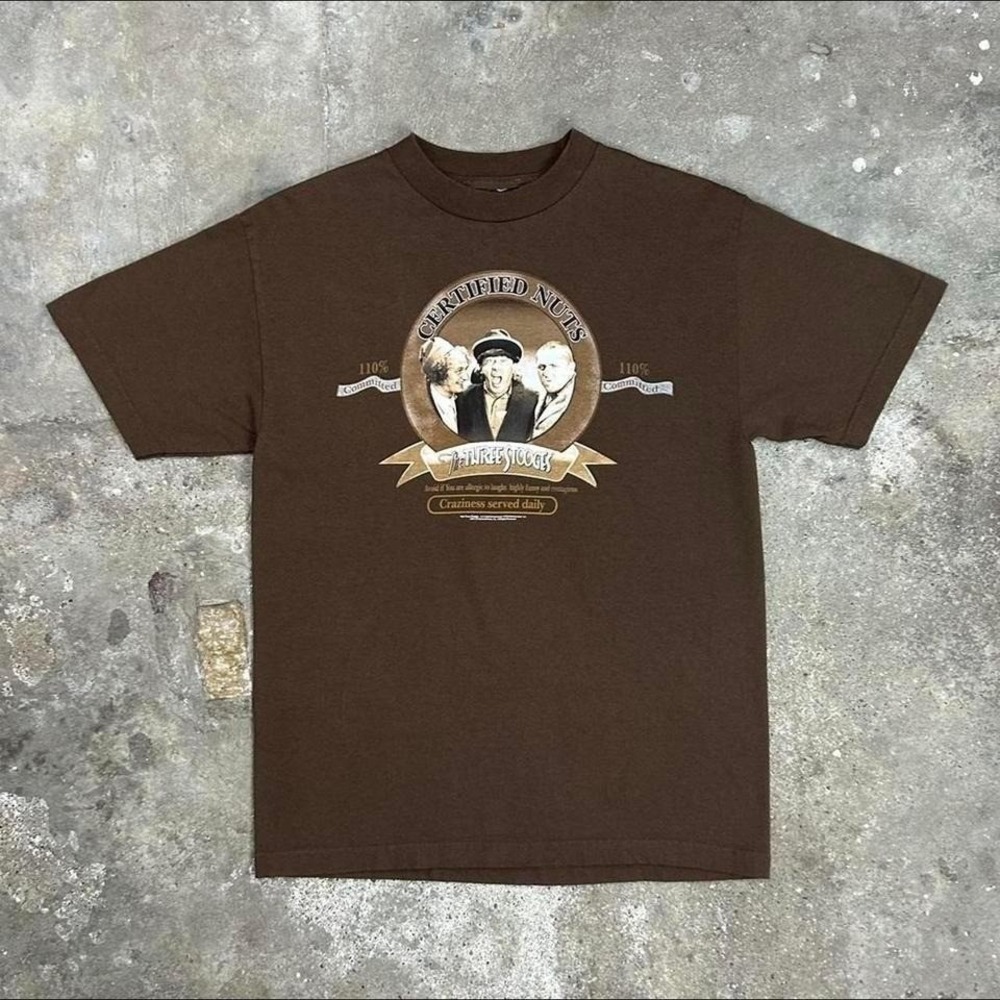 Vintage The Three Stooges Shirt Size Large Brown 2004 Certified Nuts